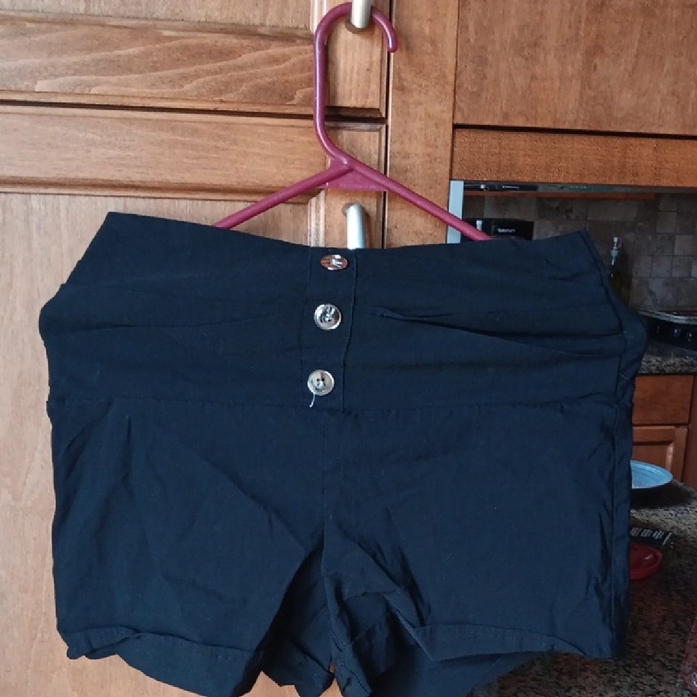 Black Women's Stretckhy Short Shorts With Black Buttons